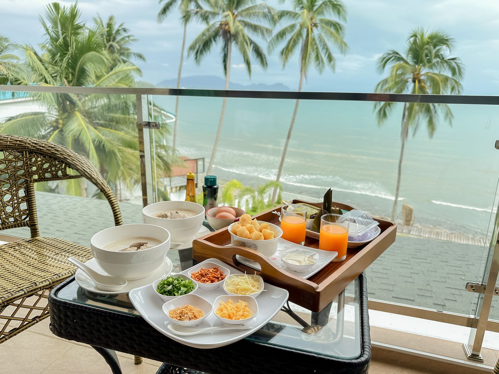 Breakfast served on a sea-view balcony